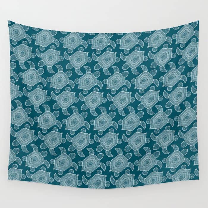 Tropical Turtle | Lagoon Blue  Wall Tapestry