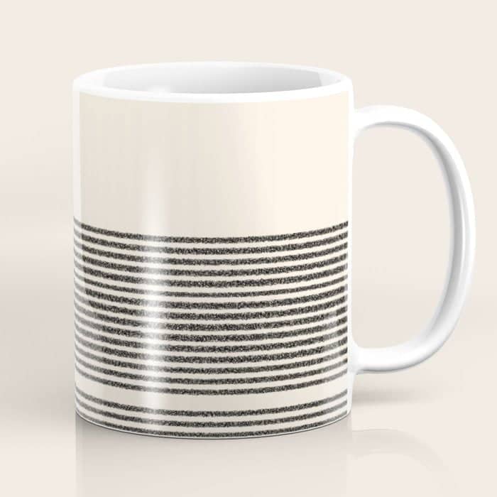Organic Stripes - Minimalist Textured Line Pattern In Black And Almond Cream Coffee Mug