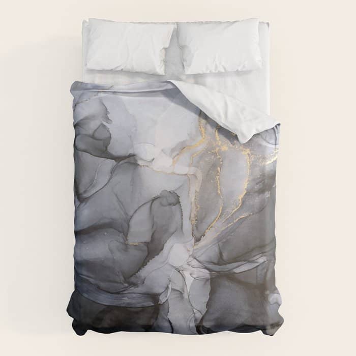 Calm But Dramatic Light Monochromatic Black & Grey Abstract Duvet Cover