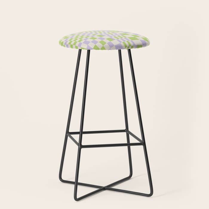 Happy Colorful Checkered Pattern Green And Lilac Stool