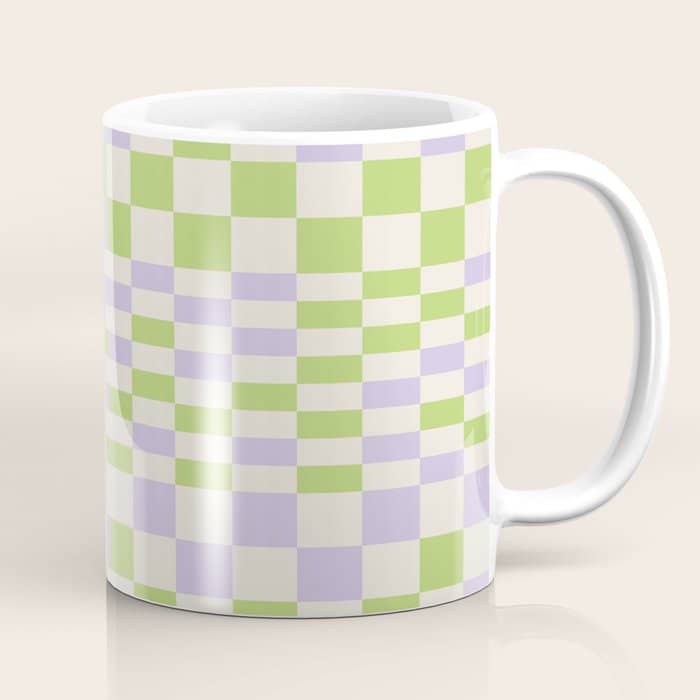 Happy Colorful Checkered Pattern Green And Lilac Coffee Mug
