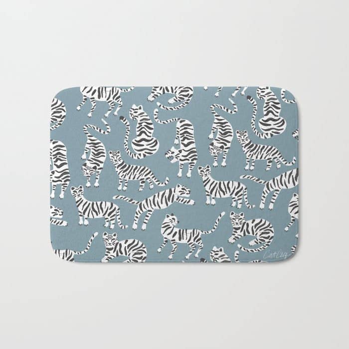 Tiger Collection - White On Blue Bath Mat