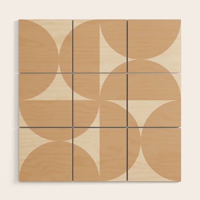 Bauhaus Mid Century Modern Geometric X Neutral Beige Wood Wall Art