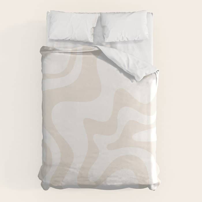 Liquid Swirl Abstract Pattern In Pale Beige And White Duvet Cover
