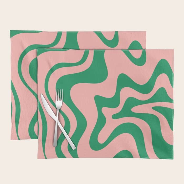 Liquid Swirl Retro Abstract Pattern In Pink And Bright Green Placemat