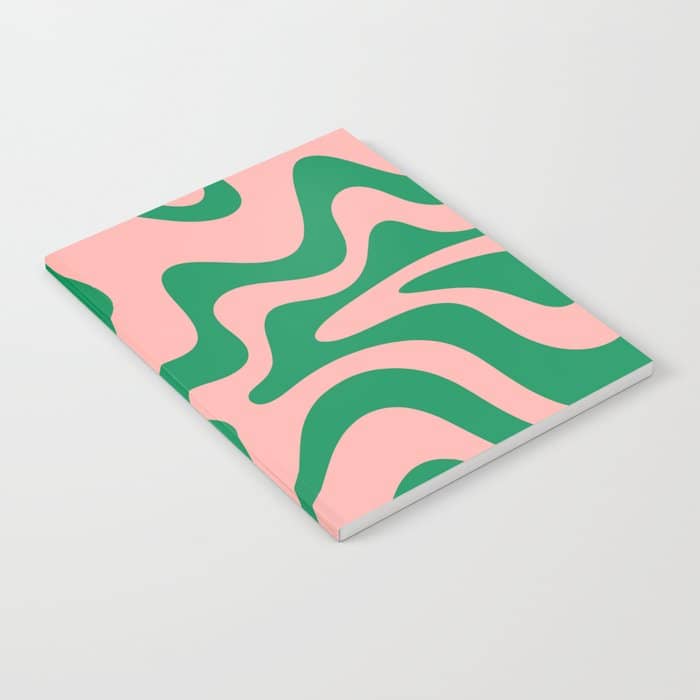 Liquid Swirl Retro Abstract Pattern In Pink And Bright Green Notebook