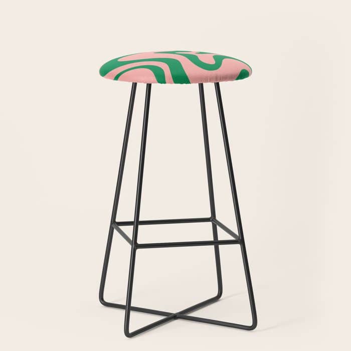 Liquid Swirl Retro Abstract Pattern In Pink And Bright Green Stool