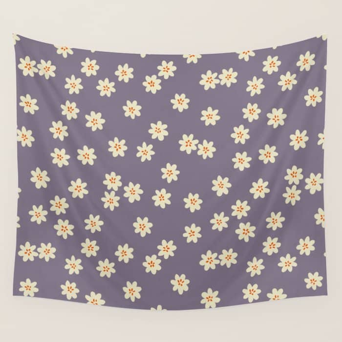 Tiny Flowers / Lavender & Orange Wall Tapestry