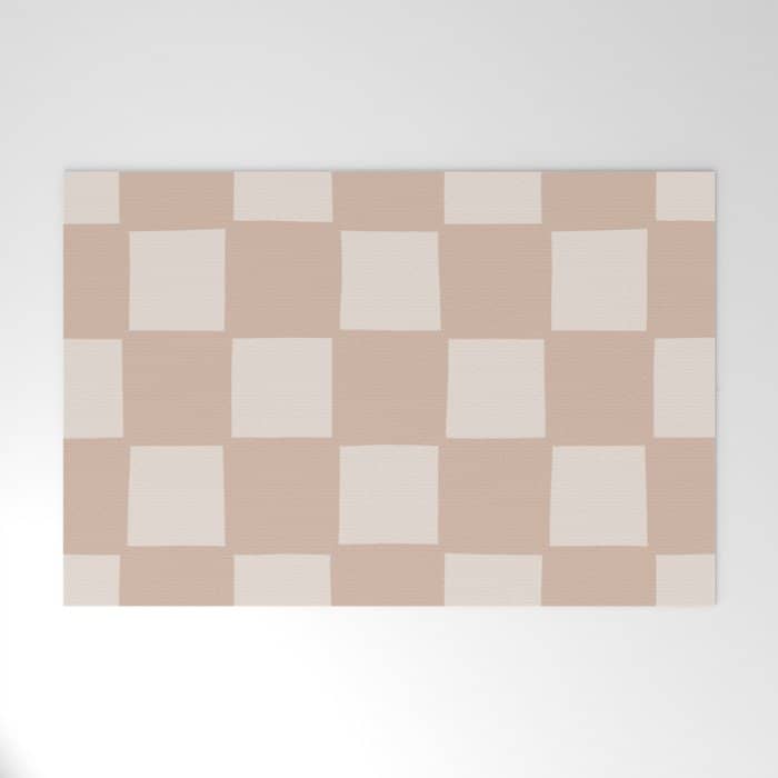 Playful Check In Sandy Beige Welcome Mat