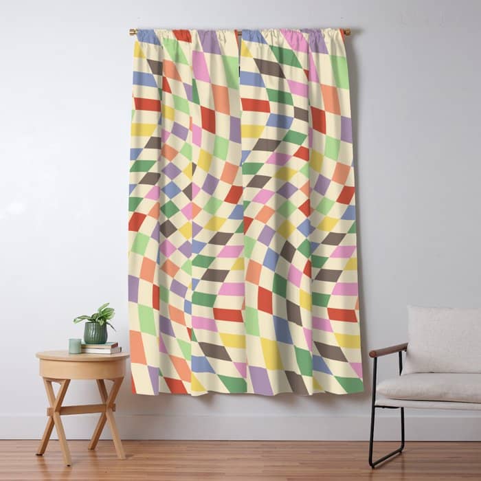 Colorful Checkered Swirl Pattern Window Curtain