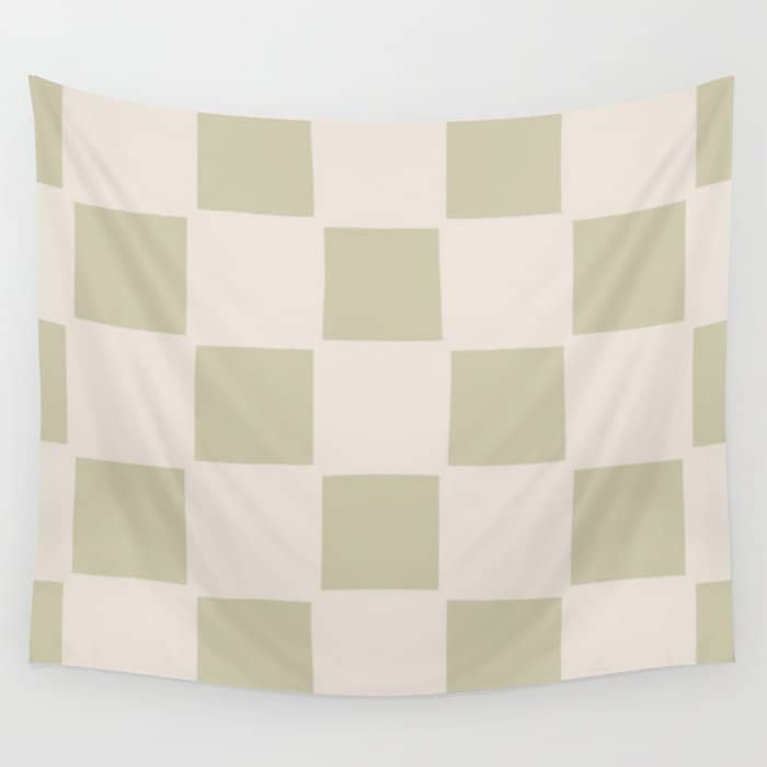 Playful Check In Olive Green Wall Tapestry