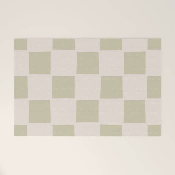 Playful Check In Olive Green Welcome Mat