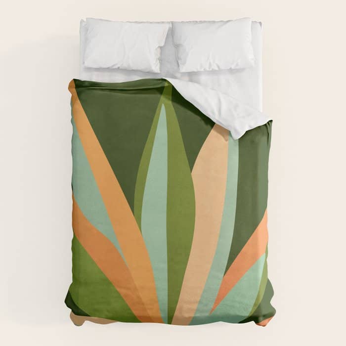 Colorful Agave Painted Cactus Illustration Duvet Cover