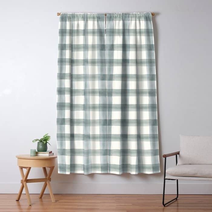 Watercolor Plaid - Muted Blue Window Curtain