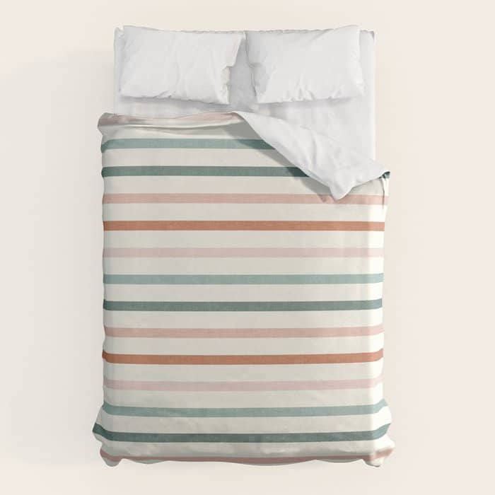 Sunset Stripes In Terra Cotta And Jade Duvet Cover