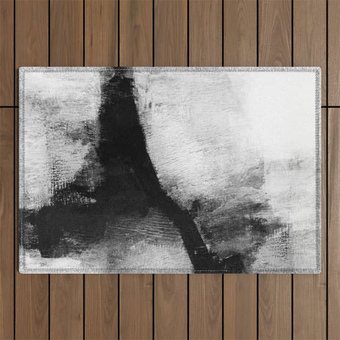 Black And White Textured Abstract Painting "Delve 2" Outdoor Rug