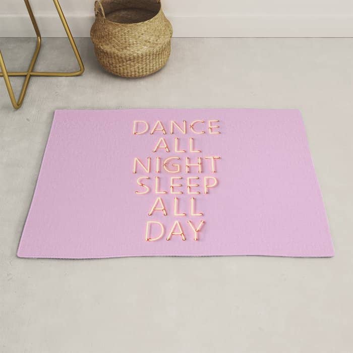 Dance All Night - Pink Neon Typography Rug