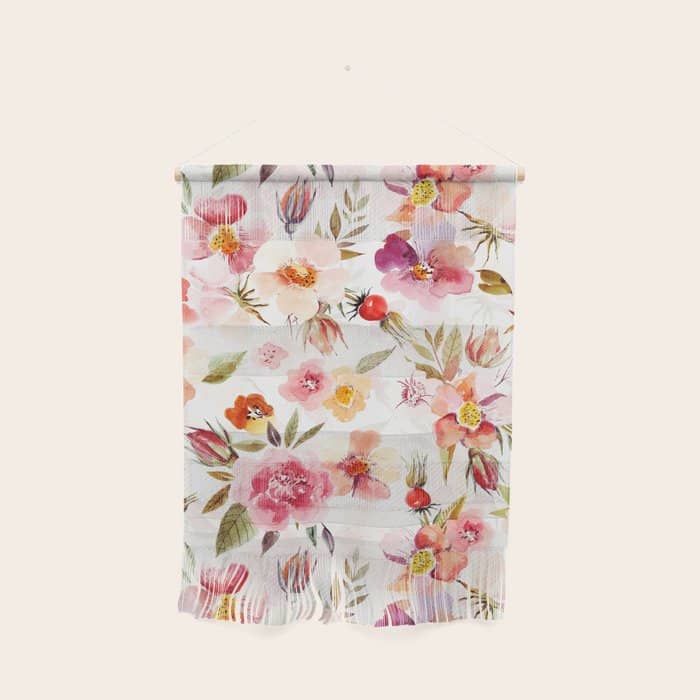 Hygge Watercolor Midsummer Dogroses Pattern  Wall Hanging