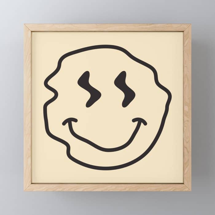 Wonky Smiley Face - Black And Cream Mini Art Print