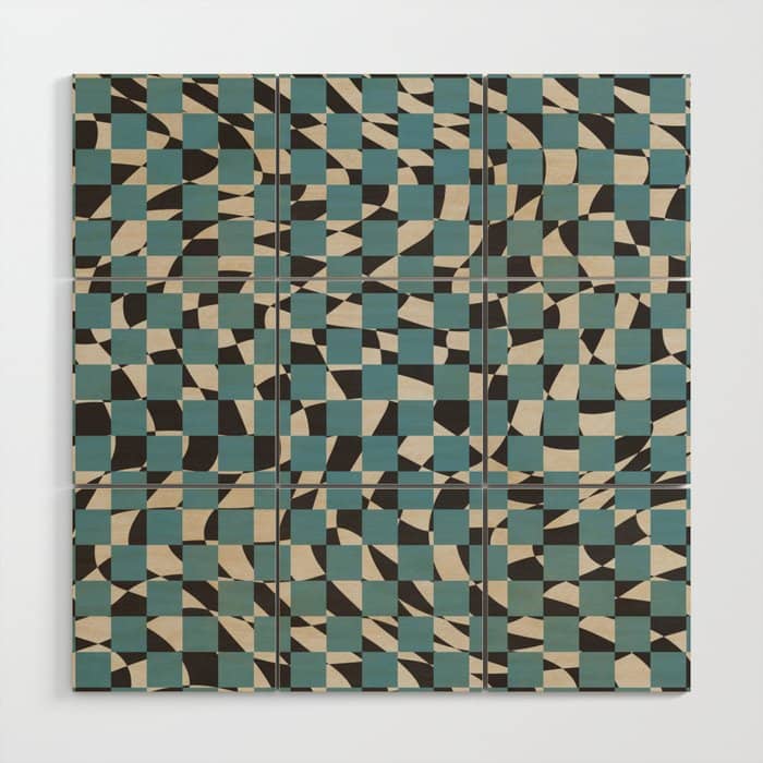 Abstract Checked Blue And Black Wood Wall Art
