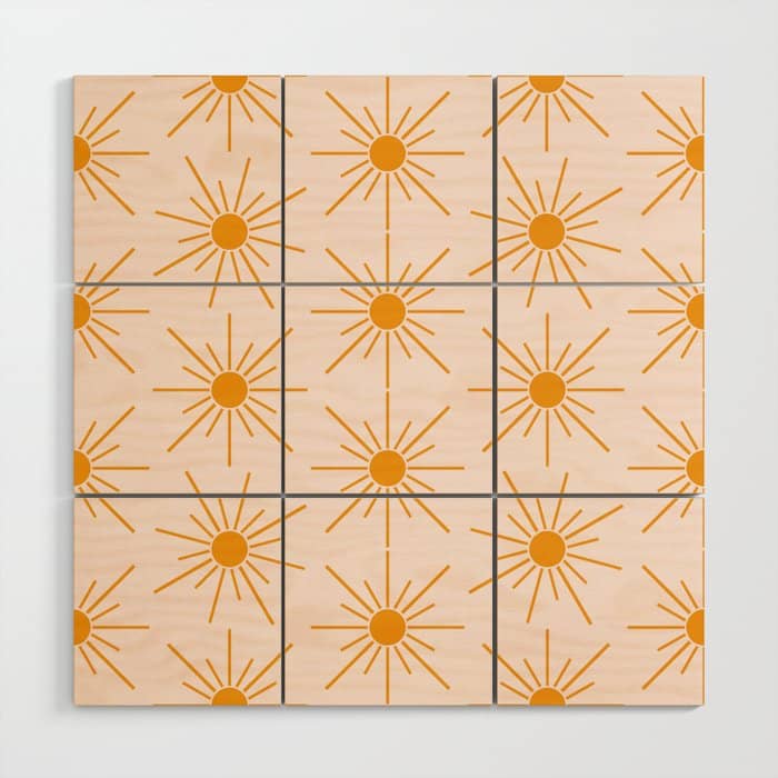 Sun Pattern On Pink Background Wood Wall Art