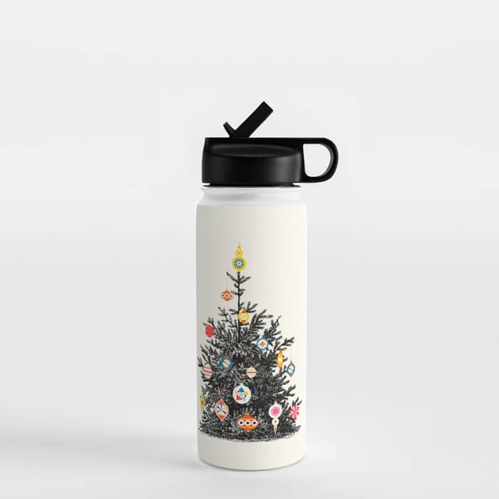 Retro Decorated Christmas Tree Water Bottle