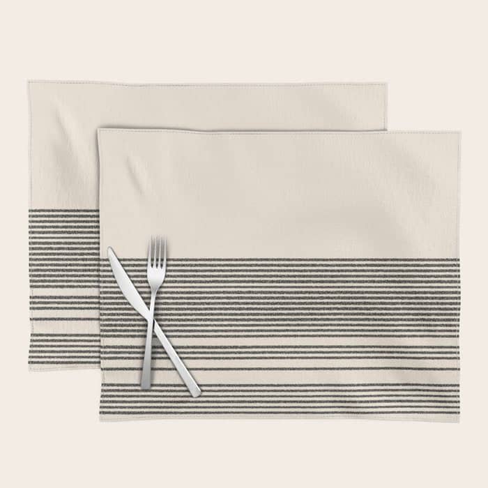 Organic Stripes - Minimalist Textured Line Pattern In Black And Almond Cream Placemat
