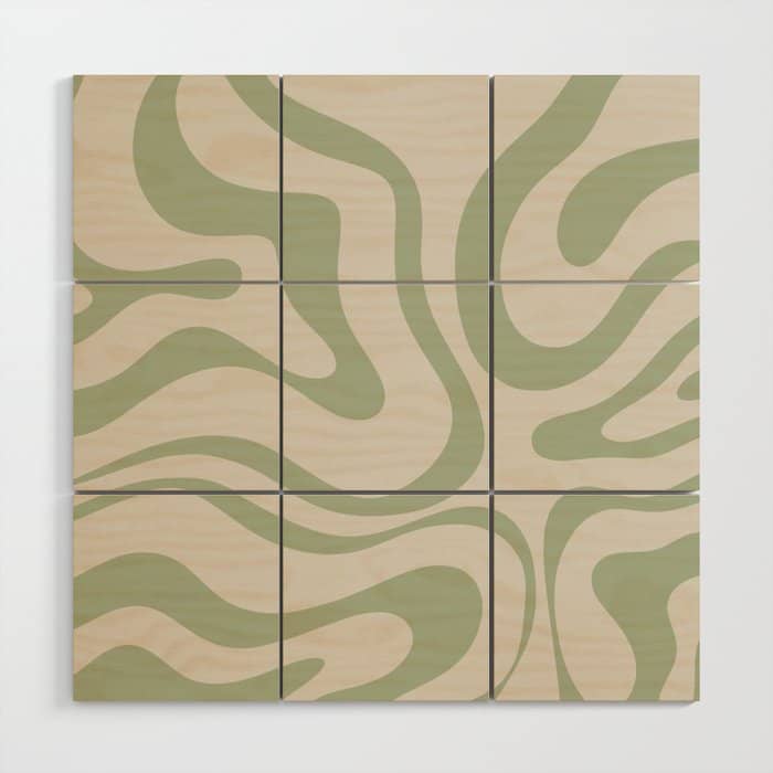 Liquid Swirl Abstract Pattern In Almond And Sage Green Wood Wall Art