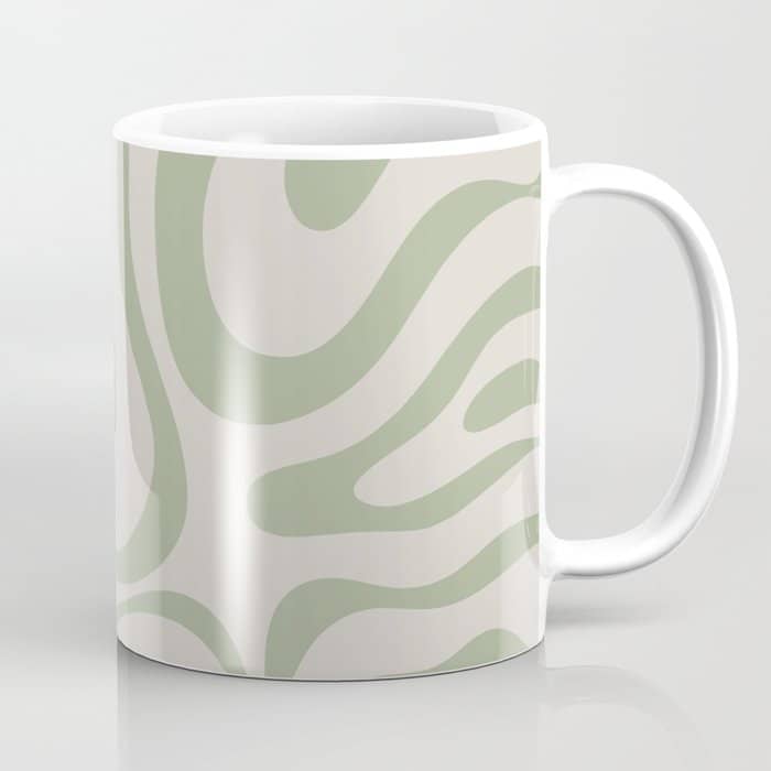 Liquid Swirl Abstract Pattern In Almond And Sage Green Coffee Mug