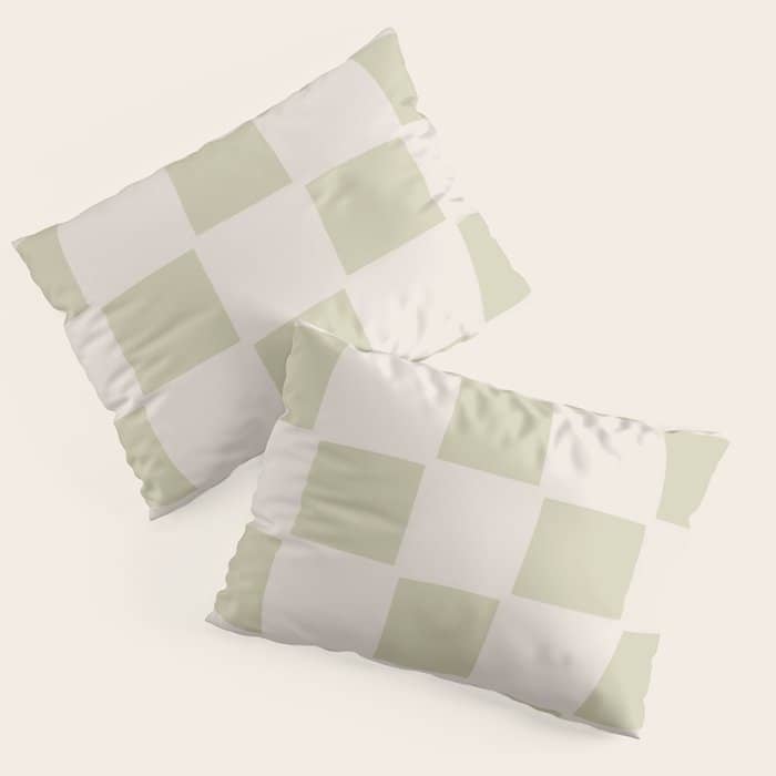 Playful Check In Olive Green Pillow Sham