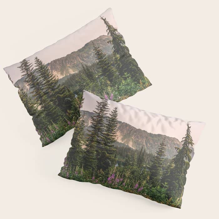 Mount Rainier Wildflower Adventure - National Park Wanderlust Pillow Sham