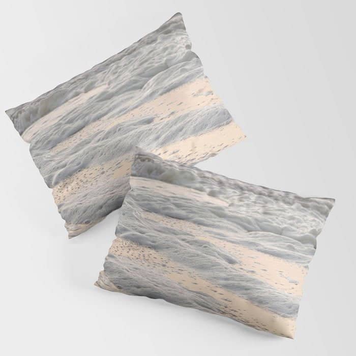 Pastel Tones Ocean In Holland Photo | Dutch Coast Seafoam And Waves Art Print | Travel Photography Pillow Sham