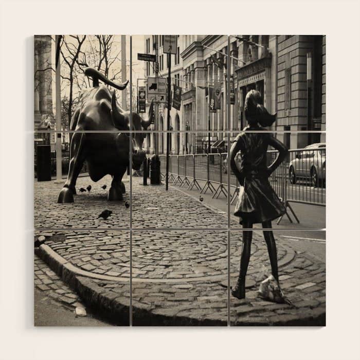 Fearless Girl And The Charging Bull Wood Wall Art