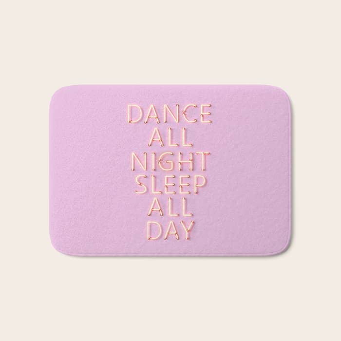 Dance All Night - Pink Neon Typography Bath Mat