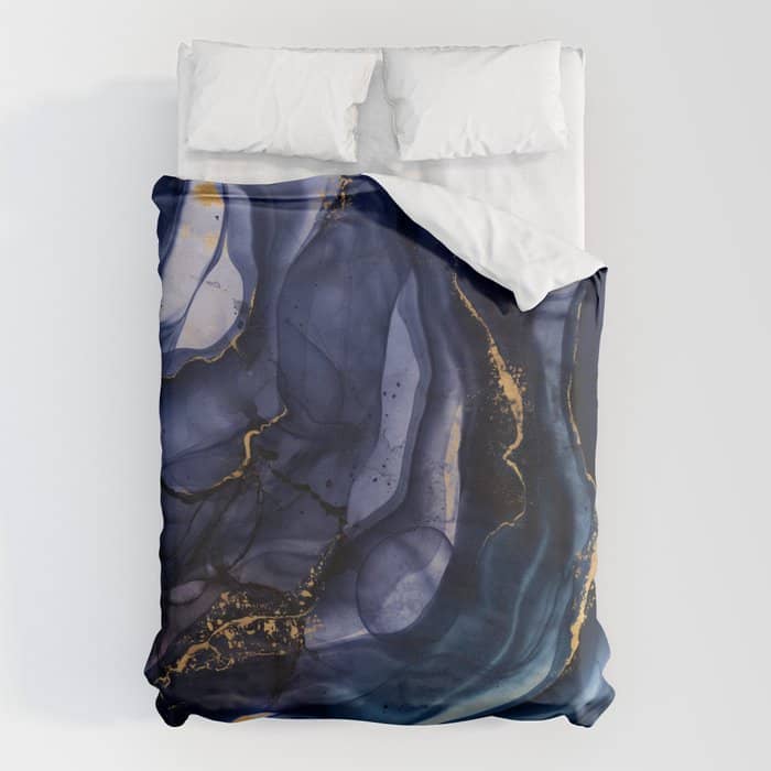 Midnight Dark Blue Marble Alcohol Ink Marble Art Flashes Duvet Cover