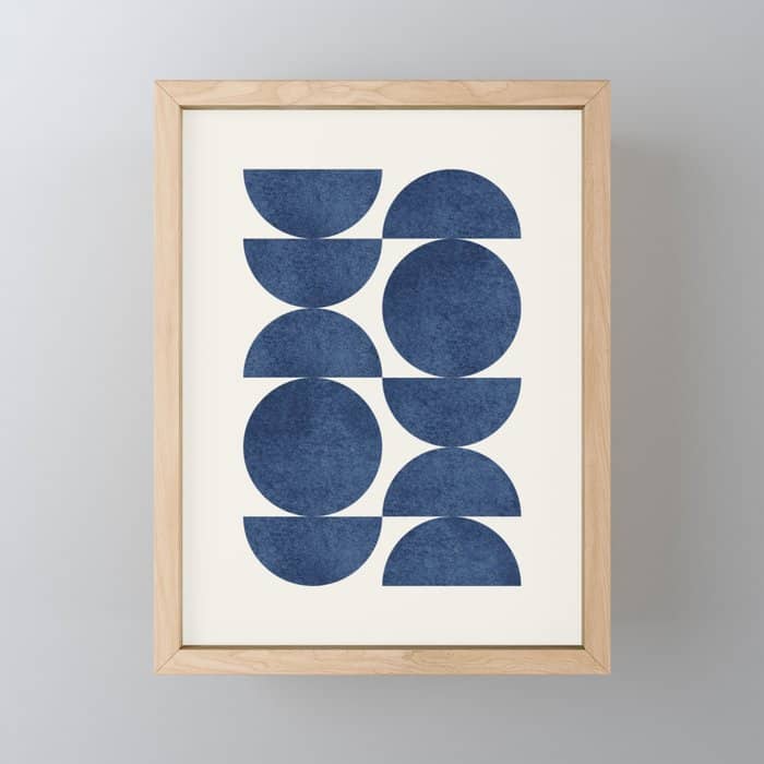 Blue Navy Retro Scandinavian Mid Century Modern Mini Art Print