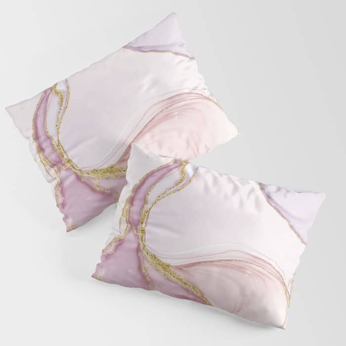Blush Pink And Gold Alcohol Ink Marble Pillow Sham