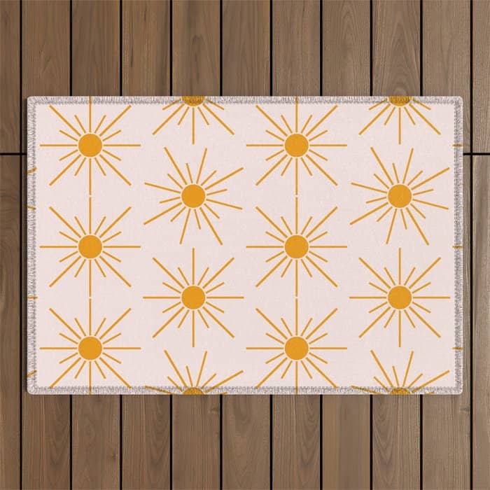 Sun Pattern On Pink Background Outdoor Rug