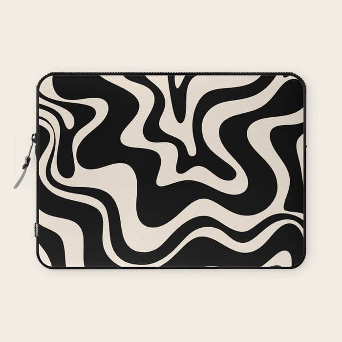 Retro Liquid Swirl Abstract Pattern 3 In Black And Almond Cream Laptop Sleeve