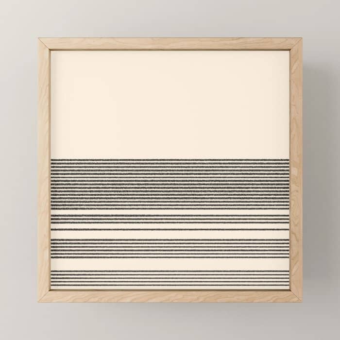 Organic Stripes - Minimalist Textured Line Pattern In Black And Almond Cream Mini Art Print