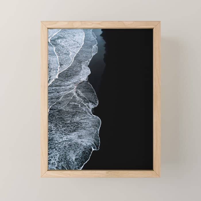 Waves On A Black Sand Beach In Iceland - Minimalist Landscape Photography Mini Art Print
