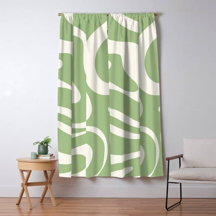 Modern Liquid Swirl Abstract Pattern In Light Sage Green And Cream Window Curtain