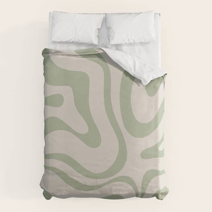 Liquid Swirl Abstract Pattern In Almond And Sage Green Duvet Cover