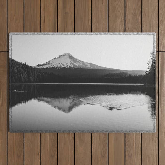 Wild Mountain Sunrise - Black And White Nature Photography Outdoor Rug