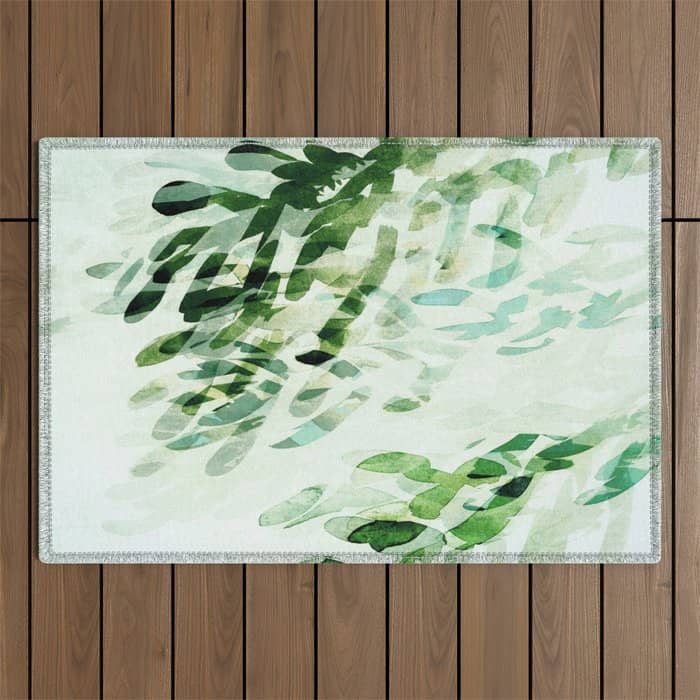 Fresh Summer Rain Abstract Watercolor Leaves Outdoor Rug