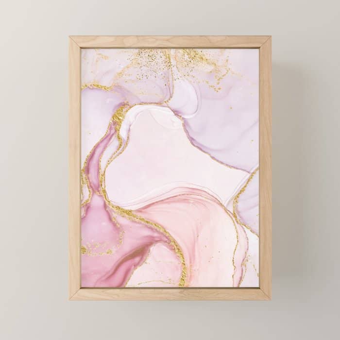 Blush Pink And Gold Alcohol Ink Marble Mini Art Print