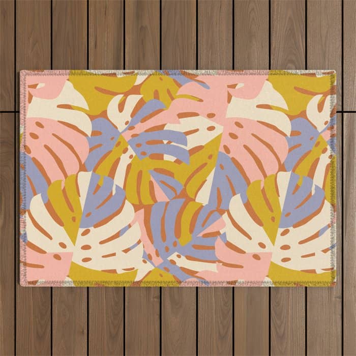 Color Block Monstera Pink + Lavender Outdoor Rug