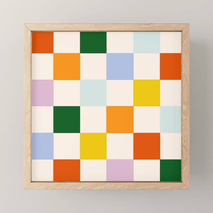 Retro Rainbow Checkerboard  Mini Art Print