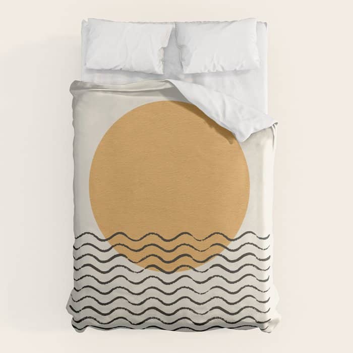 Ocean Wave Gold Sunrise - Mid Century Style Duvet Cover