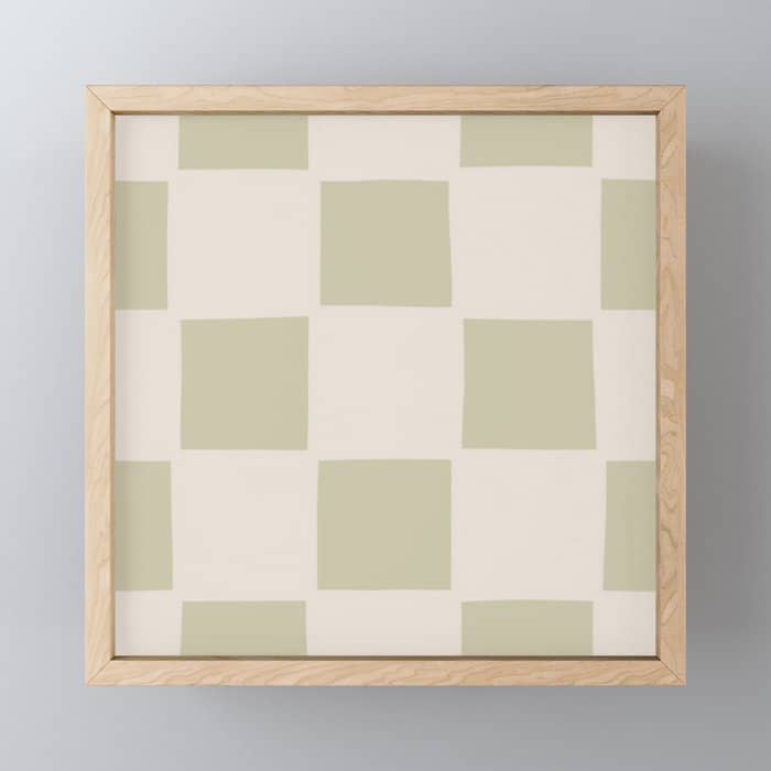 Playful Check In Olive Green Mini Art Print